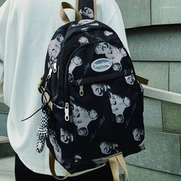 Backpack 2024 Black Women's Backack Cute Bear Teenagers Nylon Schoolbag Student Neutral Style Large Capacity Bookbag Casual Lady