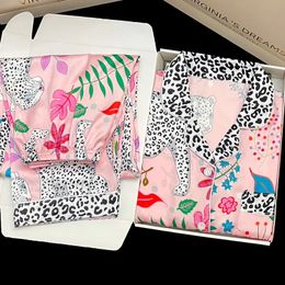 European American Leopard Loungewear Womens Spring and Summer Print Stitching Lapel Sleeping Pyjamas Satin Silk Pjs 240518