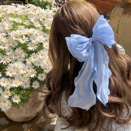 Sweet Butterfly Hair Clips Shining Satin Ribbon Hairpins Women Temperament Ponytail Clips Headwear Girl Big Bow Hair Accessories