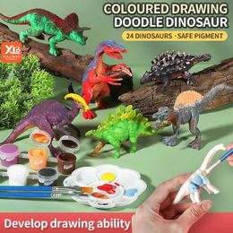 Novelty Games Jurassic Dinosaur Drawing Watercolour Graffiti DIY Colouring 3D Painting Action Figures Animal Model Kids Toy X-mas Party Gift Y240521