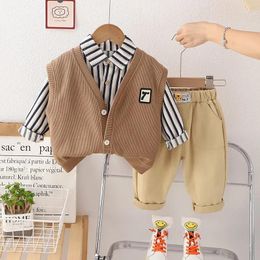 Clothing Sets Kid Cute Tracksuit Spring Autumn Fashion Striped Shirts Vest Pants Toddler Boys And Girls Outfit Set Children Infant Clothes