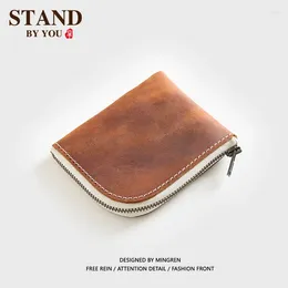 Wallets Handmade Small Zip Around Wallet For Men And Women Vintage Coin Purse With Zipper Leather