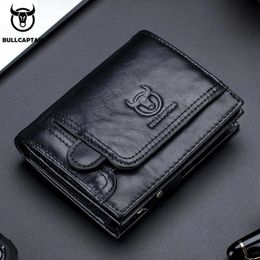 Bullcaptain Men Wallet Genuine Leather Mens Purse Vintage Design Male Zipper Coin Pocket Card Holder Luxury Money Bags JYB001 240521