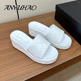 Slippers 2024 Summer Genuine Leather Open-Toe Flat Platform Woman Elevator Shoes Wedge Slides Outdoor Bota Feminina