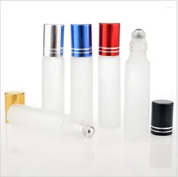 Storage Bottles 10ML Frosted Glass Bottle Roll On Gold Line Lid For Eye Cream/serum/perfume/essential Oil Lip Gloss