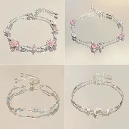 Link Bracelets Pink Zircon Cherry Blossom Bow Bracelet For Women Ins Niche Light Luxury Temperament Advanced Cool Feeling Ie Hand Jewellery