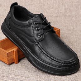 Casual Shoes Genuine Leather Men Joker Middle-aged Business Breathable Thick Soles Soft Bottom Flats M2307