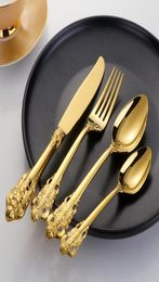 24pcs Vintage Western Gold Silver Cutlery Dining Knives Forks Teaspoons Set Golden Luxury Dinnerware Kitchen Tableware Set8848902
