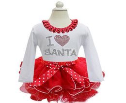 Christmas Princess Dress Kids Girls Lace TUTU Dress Santa Claus Printed Dot Dresses Baby Cartoon Long Sleeve Outfits Toddler Cloth4219294