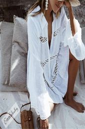 Casual Dresses Women Summer Beach Dress Hollow Out Long Sleeve ButtonDown Loose Blouse Cover Up Bathing Suit Swimwear Beachwear3097093