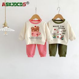 Clothing Sets 2024 Autumn Set 2pcs 0-3Y Kids Baby Girls Boys Color-blocking Cartoon Bear Top Sweatshirts Harem Pants Toddler Infant