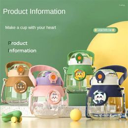 Water Bottles Large Capacity Plastic Bottle With Straw Children Student Cup Outdoor Strap High Colour Value Belly