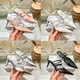 2024 designer high heels women dress shoes luxury sandals kitten platform comfortable black white silver leather rivet slingback gold 6 8cm wedding shoe 35-42