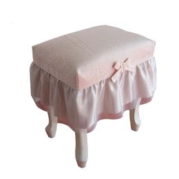 princess beige/pink rectangle makeup stool cover bench piano stool cover decorative flounce seat cushion round lace chair cover 240521