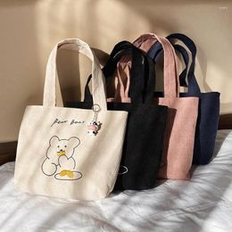 Bag Women Corduroy Canvas Tote Handbag Female Embroidery Shoulder Bags Young Ladies Casual Shopping Girls Reusable Folding