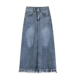 Skirts 2024 Summer Large Size Elastic High Waist Double Breasted Slim Tassel Split Denim Skirt For Women Spring Autumn Jeans