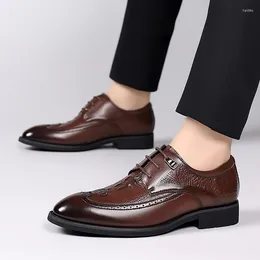 Casual Shoes Brown Elegant For Men Lace-up Solid Pointed Business Black Dress Mens Party Formal