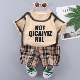 Clothing Sets Kids Baby Boy 2 Piece Set 2024 Summer Casual Letter Printed Short Sleeve T-shirts And Plaid Shorts Infant Boys Clothes Outfits