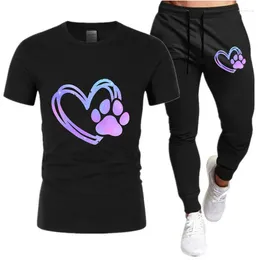 Men's Tracksuits T-shirt Tracksuit Sets Funny Clothing Summer Tops Male T Shirt Dog Print Trousers Sport Suits Two Pieces