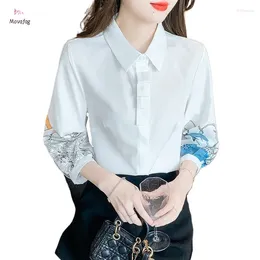 Women's Blouses White Shirt 2024 Summer Elegant Printed Seven-point Sleeve Tops South Korea Fashion Lel Blouse