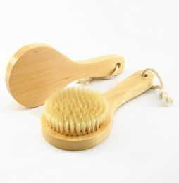 Dry Skin Body Brush with Short Wooden Handle Boar Bristles Shower Scrubber Exfoliating Massager SN41891742796
