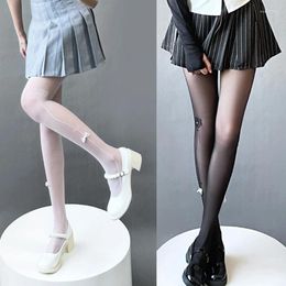Women Socks Womens Japanese JK Side Jacquard Rose Pattern Thin Pantyhose Elegant Pearls Bowknot Sheer Tights Leggings Stockings