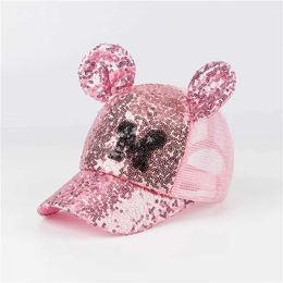 Caps Hats Sequin baby hat suitable for girls children boys baseball mesh cute adjustable hip-hop sun spring/summer d240521