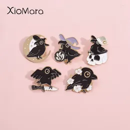 Brooches Crows Wearing Wizard Hats Enamel Pins Moon Ghost Bottle Gothic Skull Animal Lapel Badges Punk Jewellery Gift For Kids
