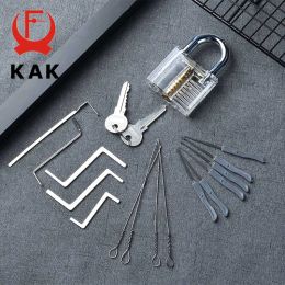 KAK Transparent Visible Pick Cutaway Practice Padlock Lock With Broken Key Removing Hook Kit Extractor Set Locksmith Wrench Tool
