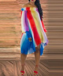 Casual Colour Block Off Shoulder Long Sleeve Plus Size Dress Asymmetrical Oversize Summer Mini Dresses Short Striped Loose Robe LJ21682067