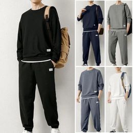 Men's Tracksuits Men Sweatshirt Pants Set Casual Waffle Texture Jogger For Autumn Winter Loose Fit Sport Suit Long