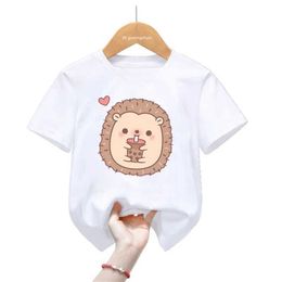 T-shirts Cute Panda/Unicorn/Hedgehog Love Boba Cartoon Print T Shirt For Girls/Boys Kawaii Kids Clothes Summer Short Sleeve T-Shirt Y240521