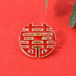 Brooches Ethnic Lucky Red Double Happiness Brooch Couple Lover Wedding Engagement Badge Collar Pin Woman Man Fortune Jewellery Accessory