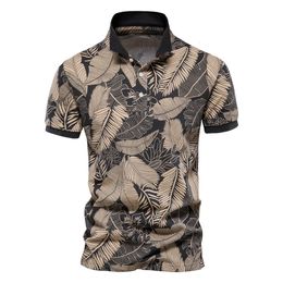 AIOPESON Hawaii Style Polo Shirts for Men 100% Cotton Short Sleeve Quality Leaf Printed Mens Polos T Shirts Summer Men Clothing 240520