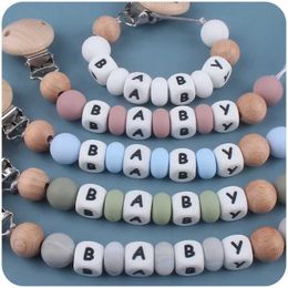 Pacifier Holders Clips# Personalised baby name pacifier clip chain dummy stand Nipps silicone letters teeth beads birthday gift d240521