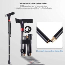 Hiking Adjustable Folding Cane With Alarm LED Light Radio And Cushionable Handle Safety Outdoor Walking Stick Emergency Tools L2405