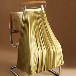 Skirts Pleated Women 2024 Spring Summer Autumn Korean Fashion Solid A Line Skirt For Lady Chic Elegant Midi