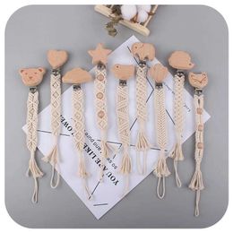 Pacifier Holders Clips# New baby hand woven pacifier chain beech wood clip cotton Nipple stand baby care with dummy clip accessories d240521