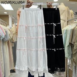 Skirts Nomikuma Korea 2024 Spring/Summer Sweet Ribbon Bow Splice Lace Long Skirt For Women