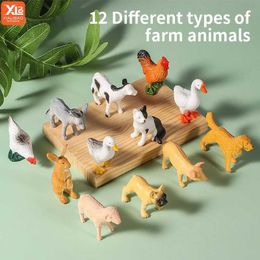 Novelty Games New 12pcs Farm Animal Figurines Poultry Sets Action Figures Cow Dog Duck Sheep Cock Model Miniature Toy Xmas Gift For Kids Y240521