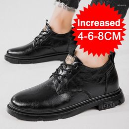 Casual Shoes Men Business Leather Men's Breathable Work Boots Height Increase 8CM Comfortable Inside Handmade Trend