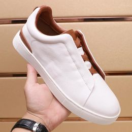 Casual Shoes White Men Genuine Leather Fashion Sport Classic Elastic For Sneakers Outdoor Skateboard Zaptos