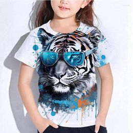 Women's T Shirts Girls 3 To15 Year Cartoon 3D Animal Print Tshirt Tiger Pattern Sport TShirts Women Casual T-shirt Boys Short Sleeve Tops