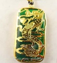 Whole Superb 18KGP dragon Green Jade Men039s Jewellery pendant and necklace7822046