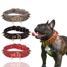 Dog Collar Sharp Spiked Studded Luxurious Padded Leather Pet Collars for Medium Large Dogs 2 Inch Width Dog Necklace Anti-Biting 240518