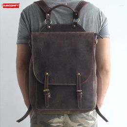 Backpack Genuine Leather Men's Business Men Laptop Shoulder Bag Computer Leisure Travel Retro Crazy Horse