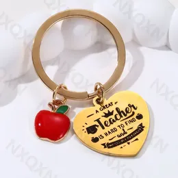 Keychains Classic Heart Apple Steel Plate Keychain Good Teacher's Day Gift For Teachers Friends Handmade Key Decoration Jewlery