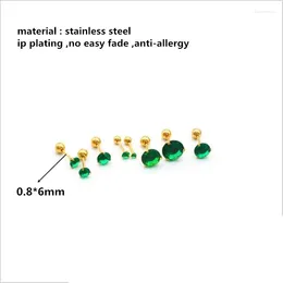 Stud Earrings Stainless Steel Green Stones Bling Screw-back IP Plating No Fade Allergy Free Slim Needle