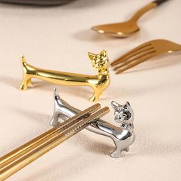 Chopsticks 2pcs Gold And Silver Cute Kitten Puppy Zinc Alloy Creative Knife Fork Spoon Holders