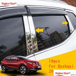 Chromium Styling Stainless Steel 10Pcs Car Windows Center Pillar Decorative Panel Decoration Scuff Plate Sticker For Nissan Qashqai Dhsef